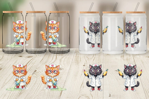 Glass Can Heatwave Feline Nurse Chaos Sublimation artnoy 
