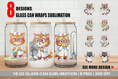 Glass Can Heatwave Feline Nurse Chaos Sublimation artnoy 