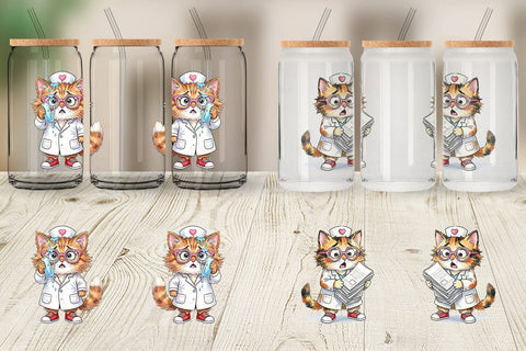 Glass Can Heatwave Feline Nurse Chaos Sublimation artnoy 