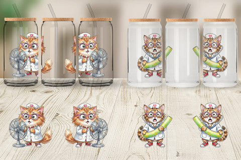 Glass Can Heatwave Feline Nurse Chaos Sublimation artnoy 