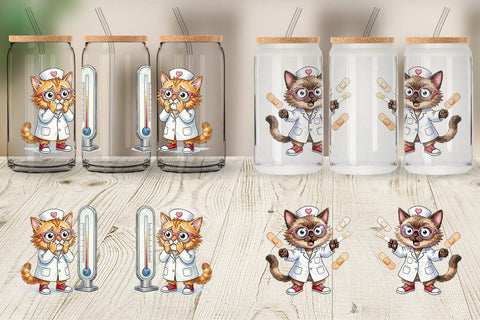 Glass Can Heatwave Feline Nurse Chaos Sublimation artnoy 