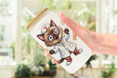Glass Can Heatwave Feline Nurse Chaos Sublimation artnoy 