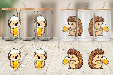 Glass Can Hedgehog Beer Day Sublimation artnoy 