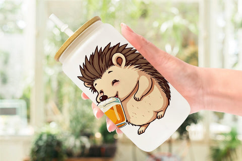 Glass Can Hedgehog Beer Day Sublimation artnoy 