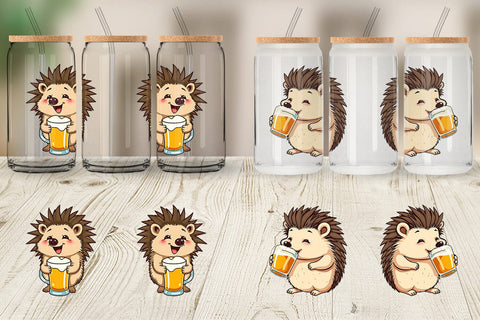 Glass Can Hedgehog Beer Day Sublimation artnoy 