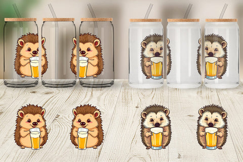 Glass Can Hedgehog Beer Day Sublimation artnoy 