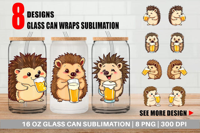 Glass Can Hedgehog Beer Day Sublimation artnoy 