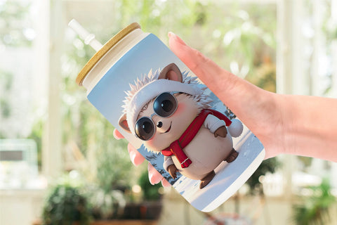 Glass Can Hedgehog Christmas Sublimation artnoy 
