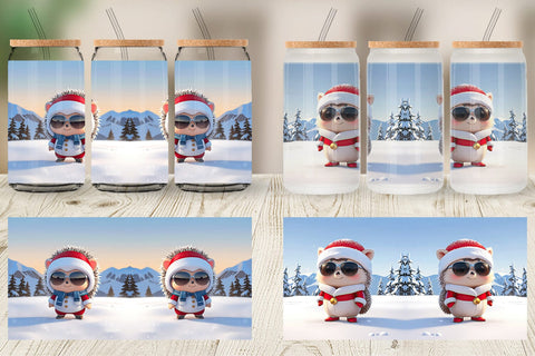 Glass Can Hedgehog Christmas Sublimation artnoy 