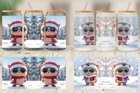Glass Can Hedgehog Christmas Sublimation artnoy 