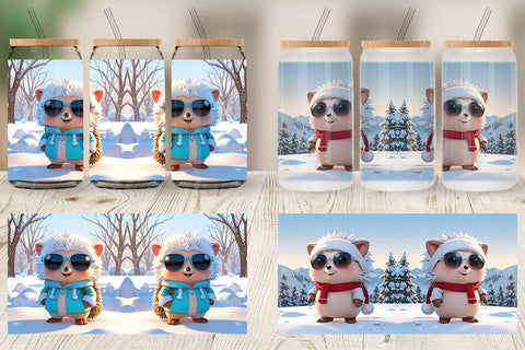 Glass Can Hedgehog Christmas Sublimation artnoy 