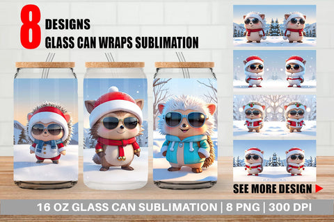 Glass Can Hedgehog Christmas Sublimation artnoy 