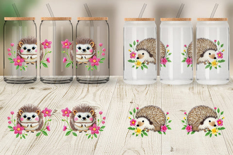 Glass Can Hedgehog Embroidery Sublimation artnoy 