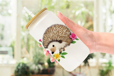 Glass Can Hedgehog Embroidery Sublimation artnoy 