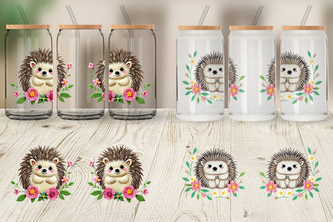 Glass Can Hedgehog Embroidery Sublimation artnoy 