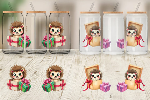 Glass Can Hedgehog Gift Sublimation artnoy 