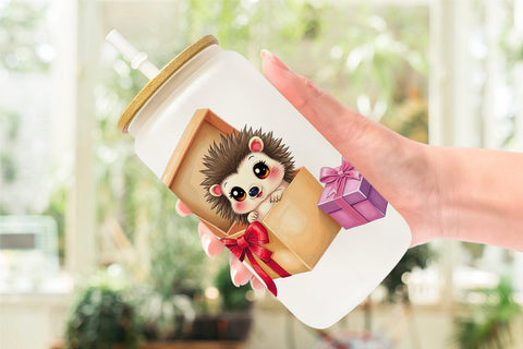 Glass Can Hedgehog Gift Sublimation artnoy 