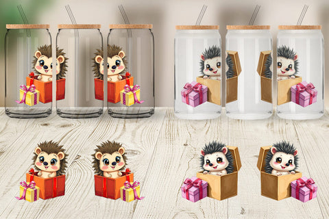 Glass Can Hedgehog Gift Sublimation artnoy 