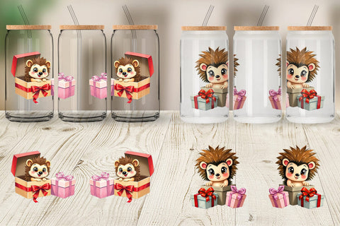 Glass Can Hedgehog Gift Sublimation artnoy 