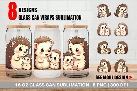 Glass Can Hedgehog Mother's Day Sublimation artnoy 