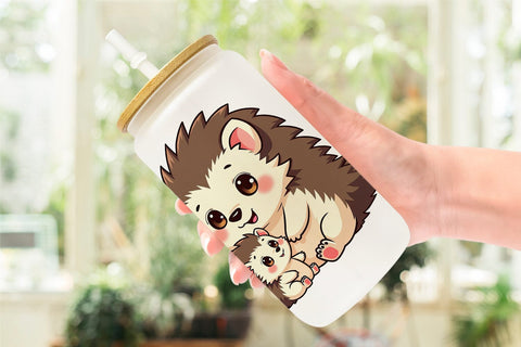 Glass Can Hedgehog Mother's Day Sublimation artnoy 