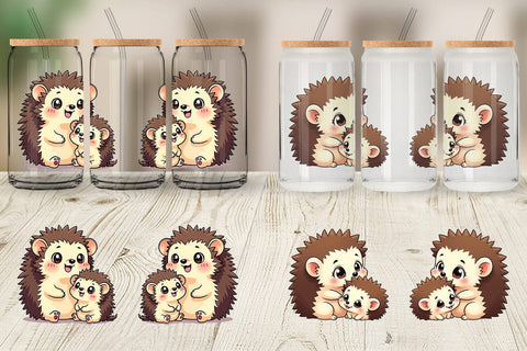 Glass Can Hedgehog Mother's Day Sublimation artnoy 