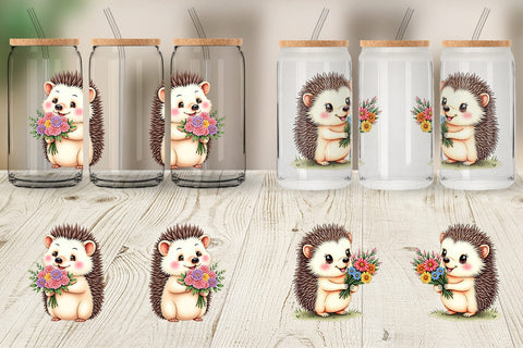 Glass Can Hedgehog Spring Bouquet Sublimation artnoy 