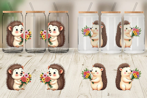 Glass Can Hedgehog Spring Bouquet Sublimation artnoy 