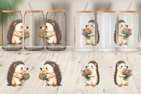 Glass Can Hedgehog Spring Bouquet Sublimation artnoy 