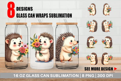 Glass Can Hedgehog Spring Bouquet Sublimation artnoy 
