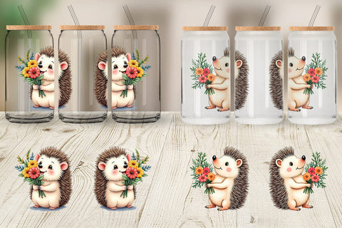 Glass Can Hedgehog Spring Bouquet Sublimation artnoy 