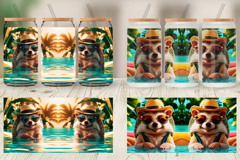 Glass Can Hedgehogs in Summer Sublimation artnoy 