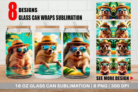 Glass Can Hedgehogs in Summer Sublimation artnoy 