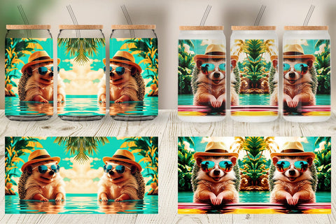 Glass Can Hedgehogs in Summer Sublimation artnoy 