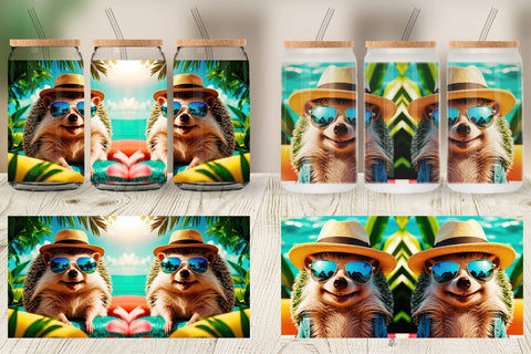 Glass Can Hedgehogs in Summer Sublimation artnoy 