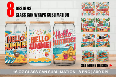 Glass Can Hello Summer Bundle Sublimation Sublimation artnoy 