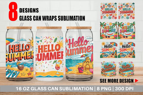 Glass Can Hello Summer Bundle Sublimation Sublimation artnoy 