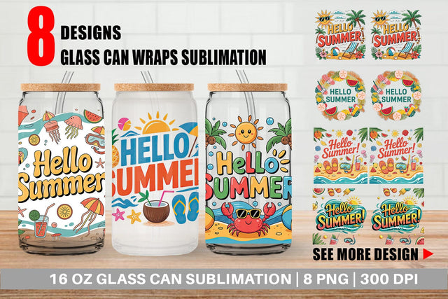 Glass Can Hello Summer Bundle Sublimation Sublimation artnoy 
