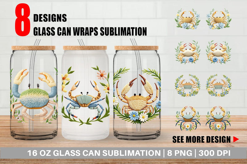 Glass Can Hermit Crab Embroidery Sublimation artnoy 