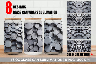 Glass Can Hexagonal Grid Sublimation artnoy 