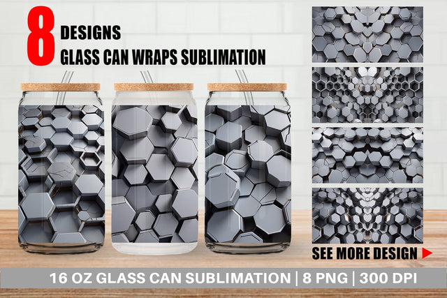 Glass Can Hexagonal Grid Sublimation artnoy 