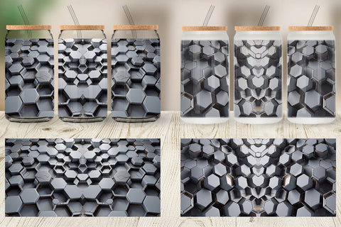 Glass Can Hexagonal Grid Sublimation artnoy 