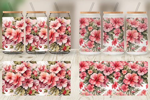 Glass Can Hibiscus Pattern Sublimation artnoy 