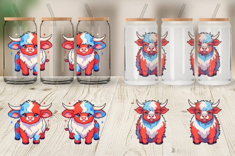 Glass Can Highland Cow 4th July Sublimation artnoy 