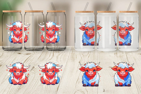 Glass Can Highland Cow 4th July Sublimation artnoy 