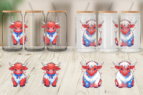 Glass Can Highland Cow 4th July Sublimation artnoy 