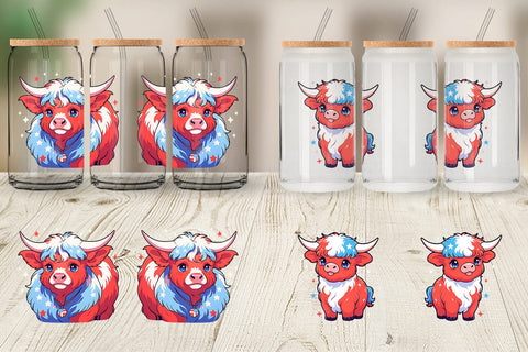 Glass Can Highland Cow 4th July Sublimation artnoy 