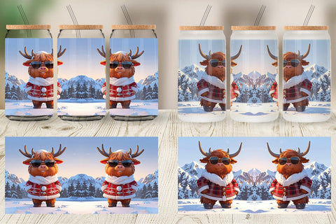 Glass Can Highland Cow Christmas Sublimation artnoy 