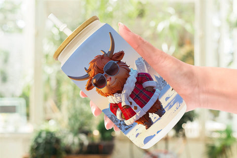 Glass Can Highland Cow Christmas Sublimation artnoy 