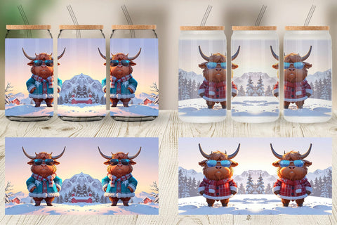 Glass Can Highland Cow Christmas Sublimation artnoy 